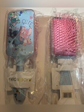 Stitch Pink & Blue Paddle Hair Brush With Glitter